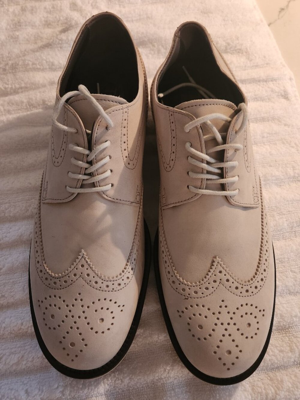 Tods Men Cream Leather Wingtip Brogue Oxford Pebble Sole 10